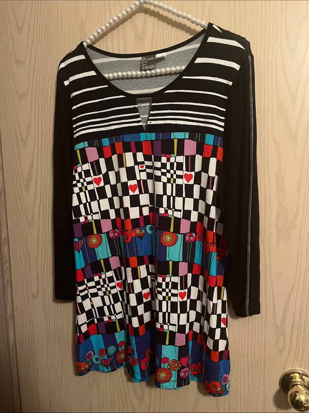 Black Multi Geometric & Heart Long Sleeve Tee